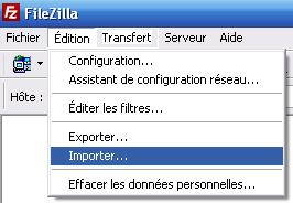 importe le gestionnaire de sites dans filezilla 2